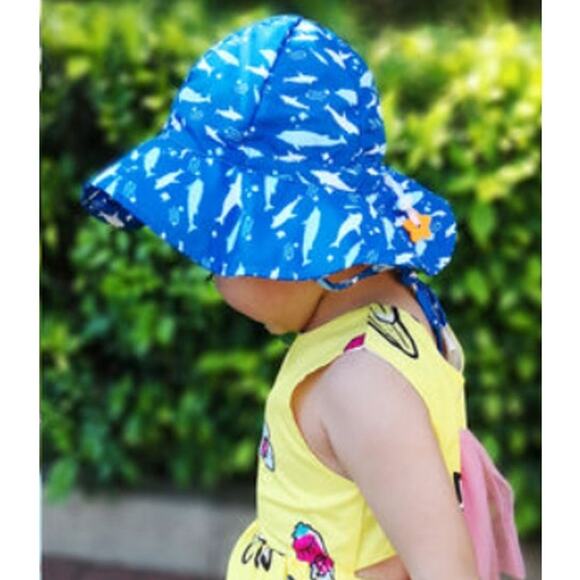 LOT of 2 Kids Shark Bucket Sun Protection Hat UPF/UV 50+ Adjustable Drawstring - Picture 5 of 9